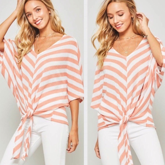 pinkbo_tique Tops - 🍑MEDIUM Peach/White Striped Waffle Knit Top.